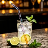 Pailles réutilisables en verre borosilicate de haute qualité 8 mm, transparentes et colorées, pour boissons, cocktails, jus, café, bar, maison, fête