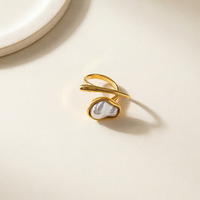 Bague ouverte minimaliste en acier inoxydable plaqué or 18 carats avec perle baroque Alien, bijoux de mode inaltérables pour femme, cadeau