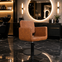 Fauteuil de Salon Hydraulique Marron Moderne avec Base Noire et Repose-Pieds pour Barbier et Coiffeur, Chaise de Barbier, Coiffeuse, Beauté