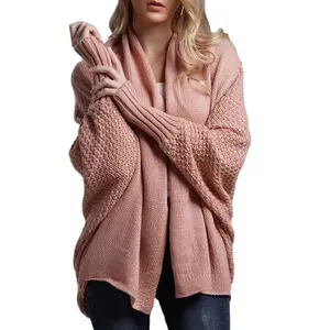 Suéter de gran tamaño para mujer, cárdigan, ropa de retales, manga de murciélago, prendas de vestir de invierno, chaqueta de talla grande, prendas de vestir