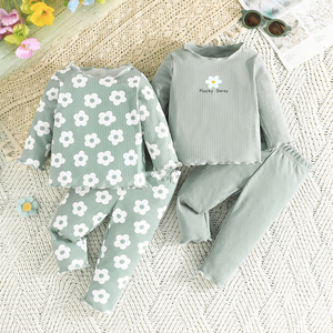 Ensemble pantalon et haut à manches longues pour bébés filles, printemps automne, ensemble quatre pièces, polyester, imprimé fleuri, confortable et élégant - Product Image 2