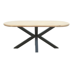 Table à manger industrielle avec plateau en bois d'acacia massif et base en métal noir avec revêtement en poudre, design contemporain pour salle à manger et maison - Product Image 1