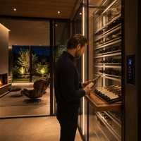 Meuble à vin sur mesure pour petit appartement, intégré à la salle à manger, avec comptoir de bar