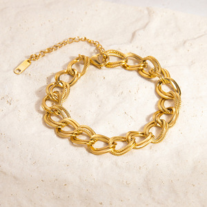 Bracelet Chaîne Tendance Plaqué Or 18K, Design Double Anneau Géométrique, Bijoux Hip Hop pour Femme, Homme, Style Unisexe - Product Image 3