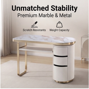 Table <span class=keywords><strong>de</strong></span> manucure en marbre avec cadre doré champagne et tiroirs <span class=keywords><strong>de</strong></span> rangement pour salon – Vente en gros - Product Image 1