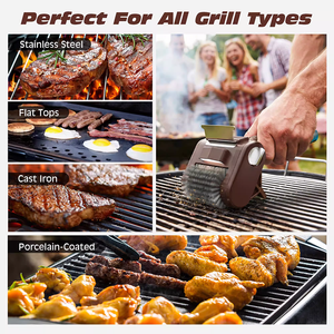 Brosse de nettoyage de barbecue sans fil rotative rechargeable avec raclette et lumière LED pour le camping et les grillades en terrasse - Product Image 5