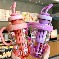 1200 ml Kahve Plastik Şişesi Sevimli Büyük Kapasiteli Pipetli ve Çay Filtreli BPA İçermez Yeniden Kullanılabilir Okula Dönüş