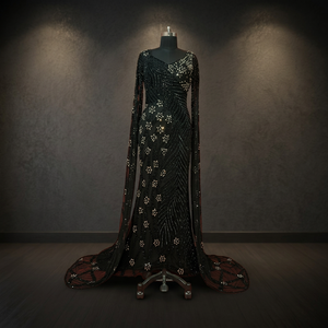Vestido de Noche de Diseñador para Mujer con Detalles de Cuentas, Escote en V, Vestido Largo, Cintura Natural, Sostenible para Fiestas y Bodas - Product Image 3