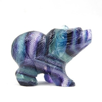 Nouveau produit DIY : Sculpture d'ours en fluorite de 2 pouces en pierres semi-précieuses pour artisanat Feng Shui, décoration intérieure, animal écologique