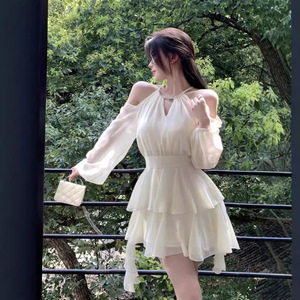 French Style Off Shoulder Chiffon Dress With Ruffles Empire Waist A Line Mini Skirt For Party Leisure Wear - Product Image 2