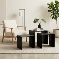 Ensemble de 3 tables d'appoint gigognes modernes noires, tables d'appoint de luxe en MDF mat en forme de U pour salon minimaliste
