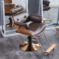Chaise de barbier pivotante au design moderne avec cadre marron, prix de gros usine, chaises de coiffure en acier inoxydable