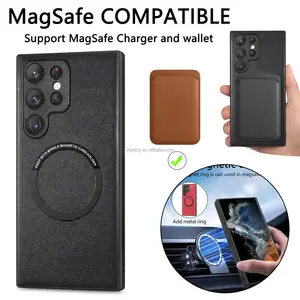 2024 Solid Color Protective PU Leather Sport Style Magnetic Wireless Charging Phone Cover For Samsung Galaxy S24 Ultra Back Case