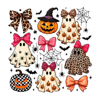 Transfert DTF Halloween Motif Nœud Fantôme Mignon Prêt à Presser, Transfert Numérique Thermocollant à Froid pour T-shirts, Sweats à Capuche et Sacs
