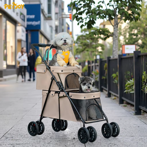 <span class=keywords><strong>Poussette</strong></span> pour chien <span class=keywords><strong>double</strong></span> couche de luxe avec 4 roues universelles réglables en tissu Oxford pour voyage en plein air compartiment pour bébé et animal de compagnie - Product Image 1