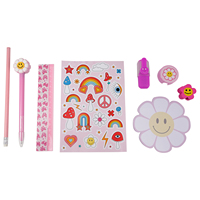 Vente en gros usine Zhejiang : Ensemble de papeterie scolaire pour filles, mignon, avec sac à dos en PVC, gomme, carnet, autocollant et taille-crayon, idéal comme cadeau pour enfants