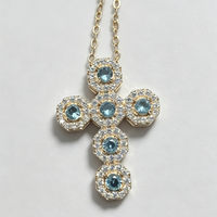 Collier Pendentif Croix de Luxe Tendance avec Tourmaline, Topaze, Diamant Halo et Sertissage CZ en Or et Argent, Bijoux