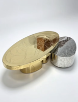 Table Basse Moderne de Luxe en Acier Inoxydable Gravé, Ensemble de Tables d'Appoint Ovales Dorées et Argentées, Table Centrale de Designer Artistique