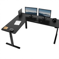Bureau d'angle en L électrique et automatique à hauteur réglable, base en acier allié, plateau en bois d'ingénierie, cadre noir moderne, complet