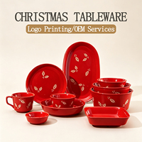 Service de table en céramique à motifs de feuilles de Noël, pour fêtes, salle à manger, décoration du Nouvel An, service de table de Noël