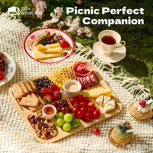 Plateau de service en bambou Zen Storage avec couvercle, plateau à fromage portable pour pique-nique, voyage, collations, présentation de fruits - Product Image 5