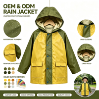 Veste imperméable à capuche pour enfants SEMLAI, écologique, à blocs de couleur, en PU, avec poches à rabat, vêtements de pluie pour enfants, coupe-vent, doublure en polaire