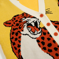 Pull en jacquard jaune tigre pour homme, tricoté avec des poignets côtelés, pull à col rond pour homme