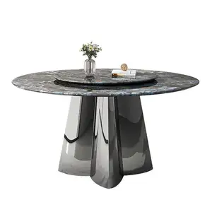 Tavolo da pranzo di lusso in granito rotondo Pandora in ardesia sinterizzato in marmo tavolo da pranzo rotante con Base a piedistallo quadrifoglio