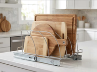 Étagère de rangement coulissante en métal moderne à 3 niveaux avec glissières fluides, organisateur polyvalent pour planches à découper, assiettes et couvercles de casseroles