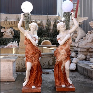 Statue de sculptures lumineuses en marbre grandeur nature pour femme avec lampe sur la tête - Product Image 6