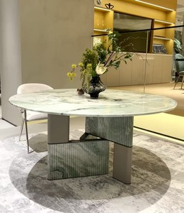 Mesa de comedor redonda de mármol de lujo con luz moderna con <span class=keywords><strong>Lazy</strong></span> <span class=keywords><strong>Susan</strong></span>, muebles creativos para el hogar para comedor - Product Image 2