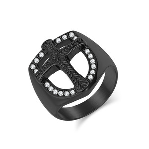 Anillo de cruz con escudo para hombre, oro, negro, plata, con incrustaciones, joyería de moda, regalo, anillo para el dedo índice, diseño en forma de U - Product Image 5