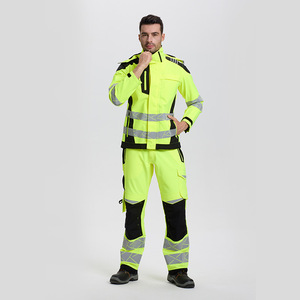 Conjunto de Ropa de Trabajo de Alta Visibilidad Fluorescente con Franjas Reflectantes para Uso en Fábrica, Taller y Exteriores, Amarillo, Poliéster - Product Image 2