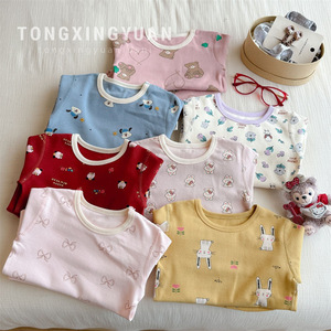 Tongxingyuan Baby Girls' Pajama Set Short Sleeve Breathable Autumn Home Wear Pants Set - Product Image 1