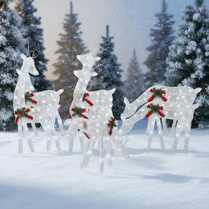 Décorations de Noël en forme de rennes en maille blanche, 6 pièces, éclairage blanc froid, décoration extérieure pour les fêtes, style traditionnel - Product Image 2