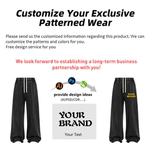 Pantalones Casuales Holgados de Hombre Estilo Vintage Lavado, 100% Algodón, con Parches, Pierna Ancha, Cintura Elástica, Tipo Chándal - Product Image 4