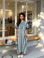 Gandoura marocaine pour femme, robe abaya en coton et dentelle, tenue décontractée personnalisable, brodée, longueur genou, style bohème, courte, pour l'été