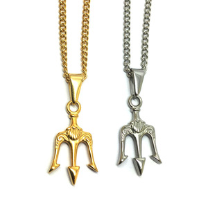 Colgante de Tridente punk para hombre, joyería chapada en oro de 18K de la antigua griega, de acero inoxidable, collar de Tridente del rey del mar - Product Image 1