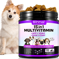 OIMMAL Alimentation pour animaux de compagnie Santé de la peau, du tube digestif et du cœur Santé des hanches et des articulations Peau et pelage Chien Chat Régime sain Saveur canard moelleux 15 en 1 Multivitamines à mâcher