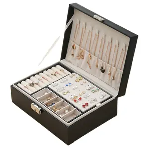 Boîte à bijoux de luxe en cuir PU, lot de 12, avec serrure et fentes intérieures, boucles d'oreilles, collier, organisateur, étui, cadeau, pour filles