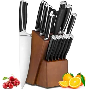 High-end Set of 15 PCS Kitchen Knife Set With Wooden Knife Block Holder