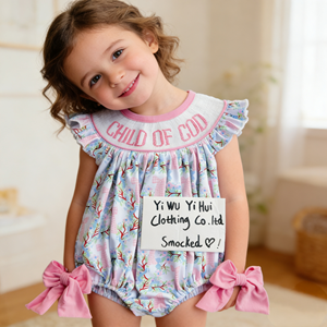 YIHUI Abbigliamento <span class=keywords><strong>per</strong></span> Bambini con Ricamo a Mano, Design Personalizzato, Graziose Tute Estive <span class=keywords><strong>per</strong></span> Neonata con Smock - Product Image 2