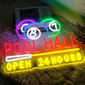 Pool Hall Letreros Neon open 24 Hours LED indoor hanging ambient light shop <b>sign</b> wall decoration light entrance indicator light - Product Image 6