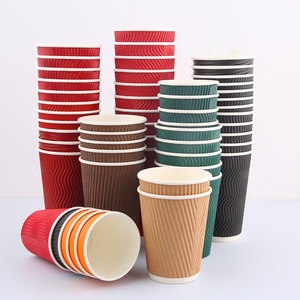 Coffee Cups Cup YQ PP-02 8oz 12oz 16oz Disposable Printed Recycled Manufacturer Compostable Hot Double Wall Ripple Coffee Paper Cups With Lids
