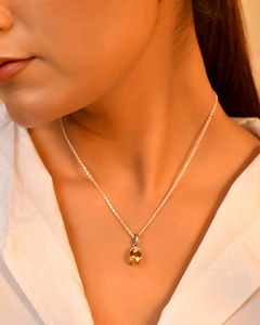 <b>Amber</b> Spark Sterling Silver <b>Pendant</b> Firey Orange Gemstone Set Timeless Classic Design Subtle Diamonds Accented Party Gift - Product Image 2