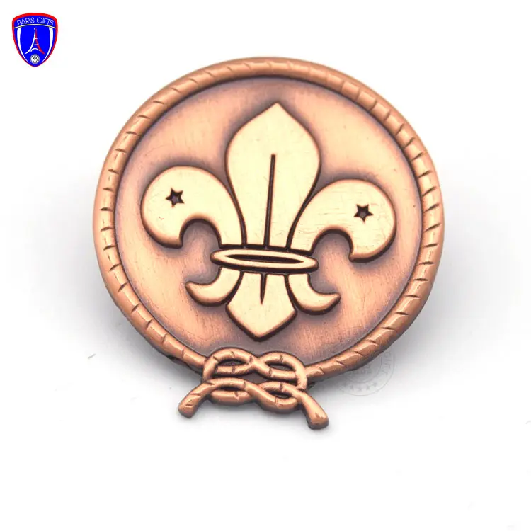 Pasador de solapa de metal de cobre antiguo de alta calidad, forma redonda, insignia deportiva para recuerdo