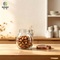 Pot de conservation en verre de 500 ml en forme de bulbe, grand format, avec large ouverture à vis, transparent, pour la cuisine, les aliments, l'emballage commercial et la vente au détail