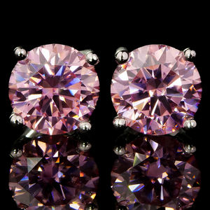 Joyería Fina de Plata de Ley 925 para Mujer, Aretes Blancos con Moissanita de Color Rosa de Corte Brillante de 5 mm y 6,5 mm, Certificado VVS GRA - Product Image 2