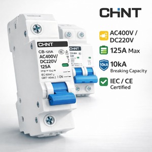 Disjoncteur solaire CHINT 125A DC220V DC MCB 1P 2P 125A pour la protection des systèmes photovoltaïques (PV) et des onduleurs, certifié IEC - Product Image 1
