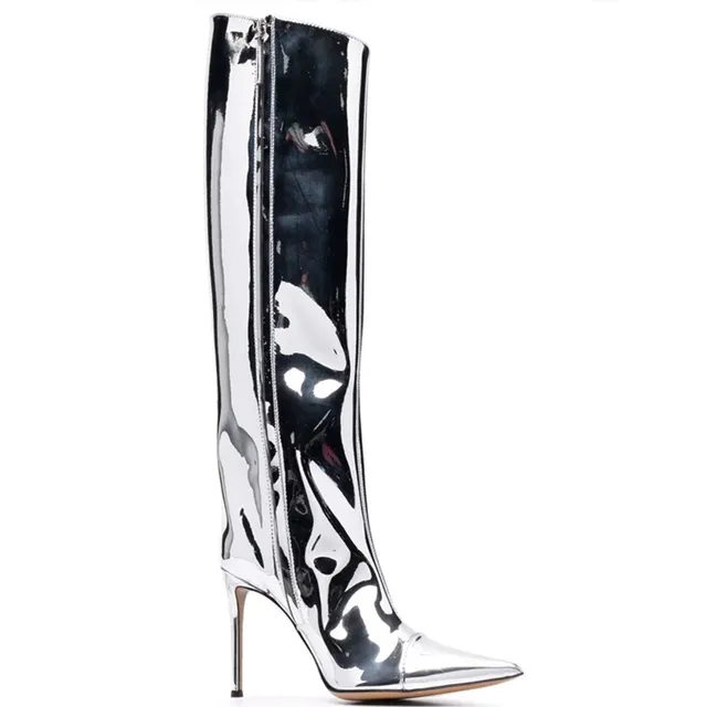 Metallic Boots High Heel Laser Magic Patent Leather Nightclub Catwalk Stage Performance Shiny Large Size Women's Boots Shoes